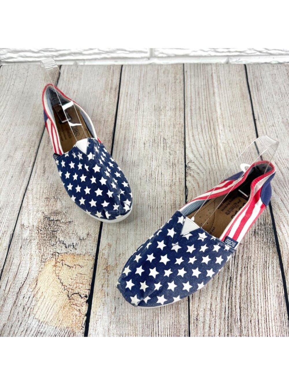 Bobs Skechers Plush Lil Americana Patriotic Flag Canvas Slip-On Flats Shoes 7.5